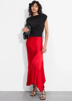 Shop & Other Stories Asymmetric Satin Midi Skirt Red