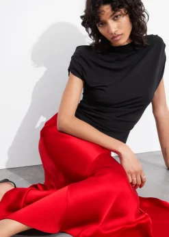 Shop & Other Stories Asymmetric Satin Midi Skirt Red