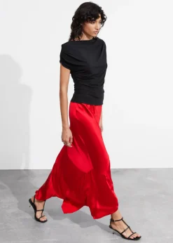Shop & Other Stories Asymmetric Satin Midi Skirt Red