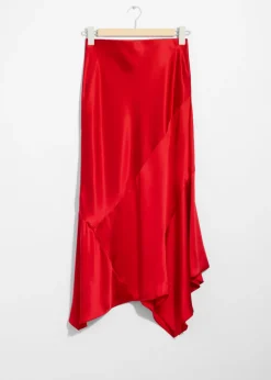 Shop & Other Stories Asymmetric Satin Midi Skirt Red
