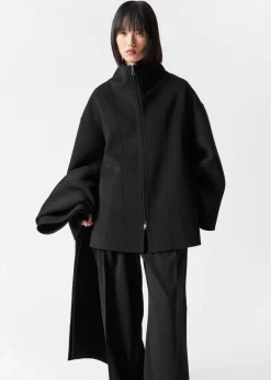 Best & Other Stories Asymmetric Wool-Blend Cape Black