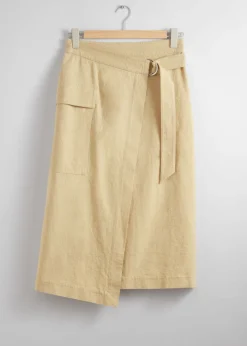Shop & Other Stories Asymmetric Wrap Midi Skirt Beige
