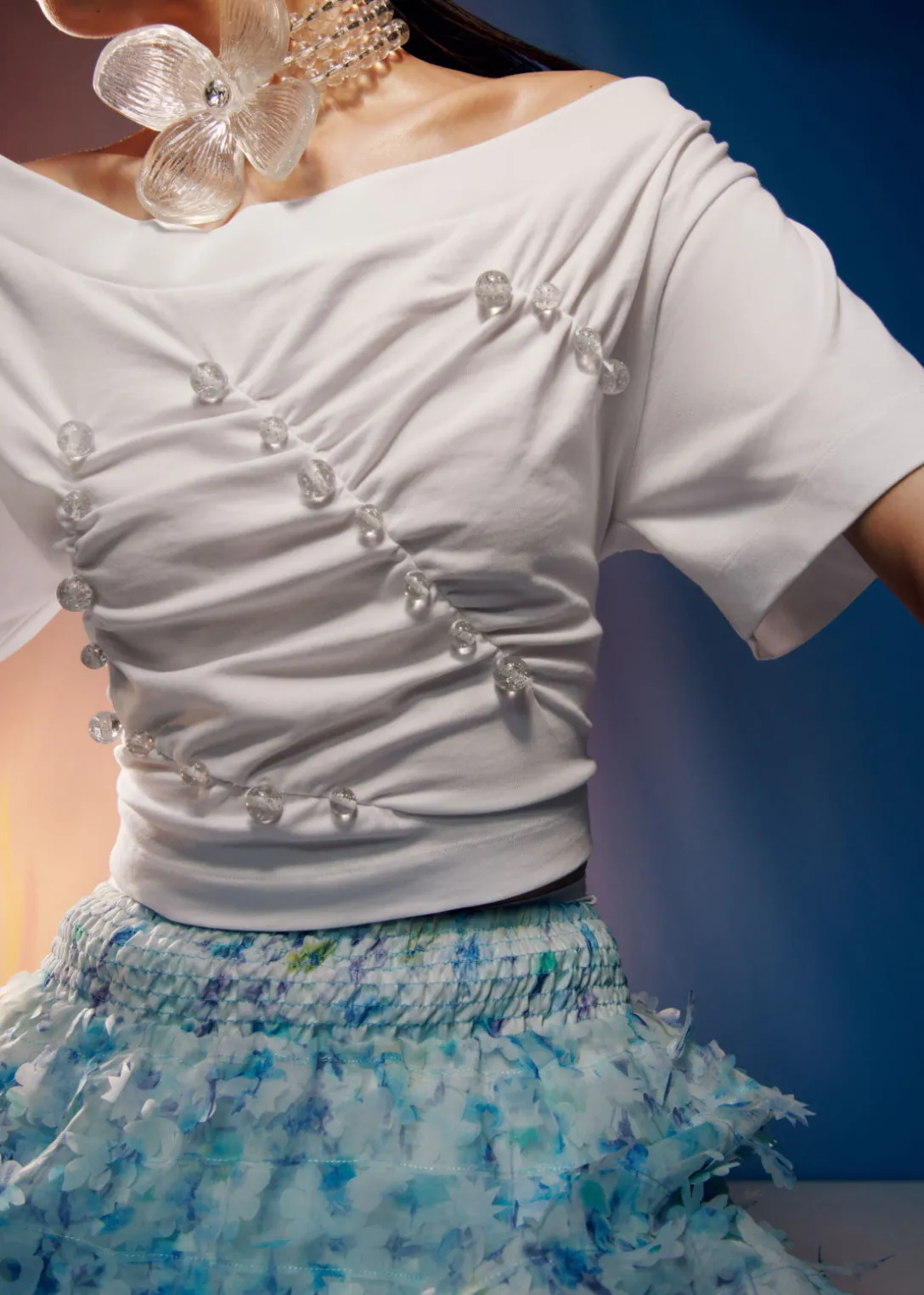 Online & Other Stories Beaded Off-Shoulder Top White