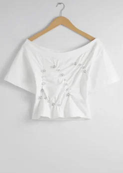 Online & Other Stories Beaded Off-Shoulder Top White