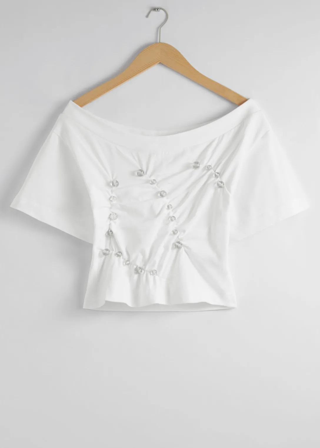 Online & Other Stories Beaded Off-Shoulder Top White
