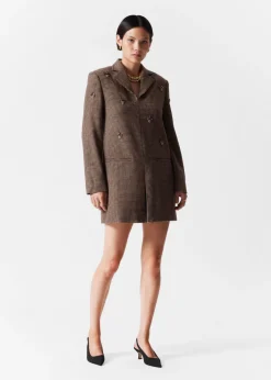 Sale & Other Stories Bee-Embroidered Blazer Mini Dress Brown Tweed