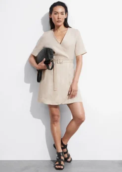 Online & Other Stories Belted Linen Mini Dress Beige