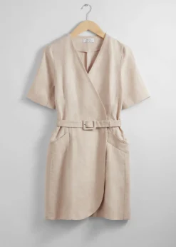 Online & Other Stories Belted Linen Mini Dress Beige