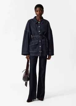 Outlet & Other Stories Belted Oversized Denim Jacket Blue