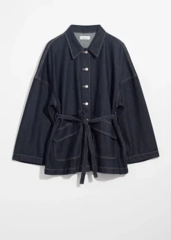 Outlet & Other Stories Belted Oversized Denim Jacket Blue