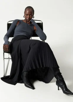 Clearance & Other Stories Belted Pleated Maxi Skirt Black