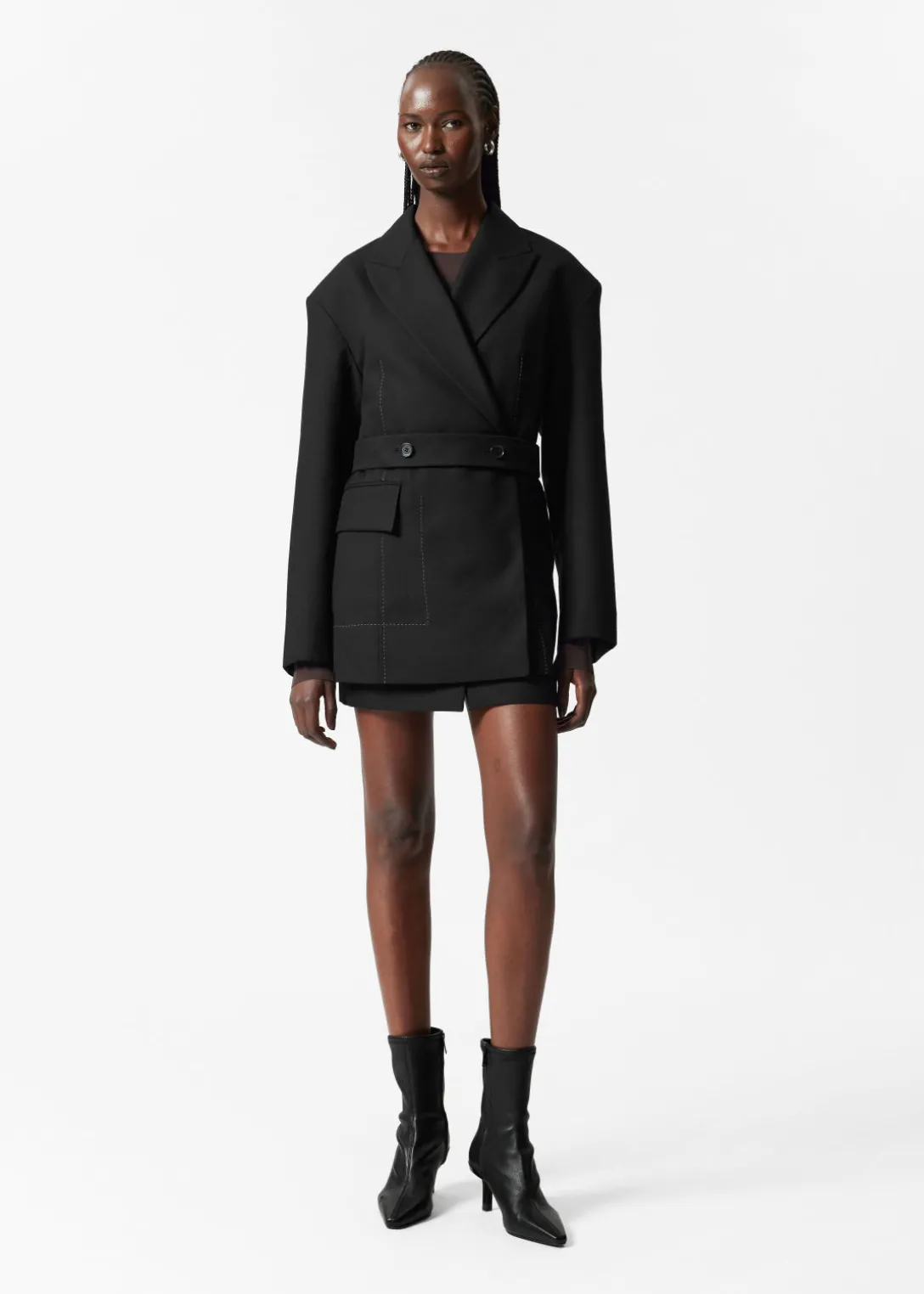 Outlet & Other Stories Belted Wool-Blend Blazer Black