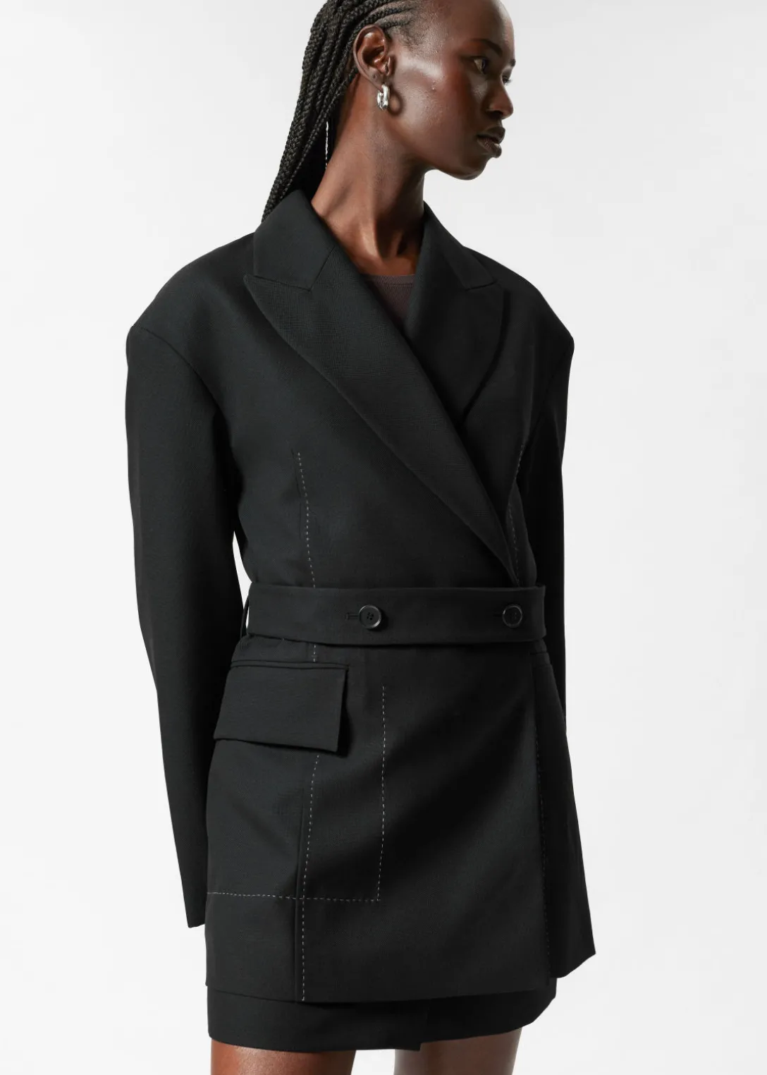 Outlet & Other Stories Belted Wool-Blend Blazer Black