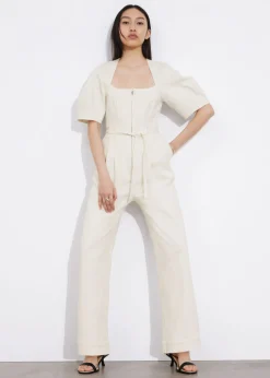 Store & Other Stories Belted Zip-Front Jumpsuit White