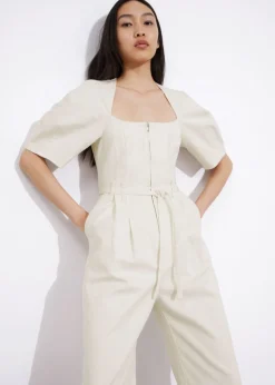 Store & Other Stories Belted Zip-Front Jumpsuit White