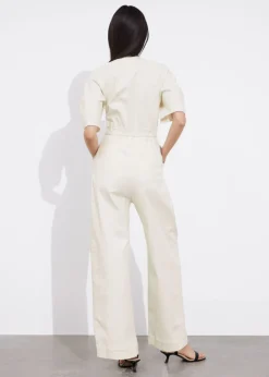 Store & Other Stories Belted Zip-Front Jumpsuit White