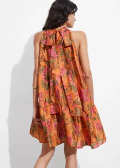 Sale & Other Stories Bow-Detailed Mini Dress Orange Print