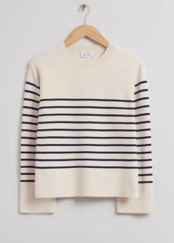 Outlet & Other Stories Boxy Nautical Striped Sweater Cream/Dark Blue Striped
