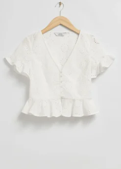 New & Other Stories Broderie Anglaise Frilled Blouse White