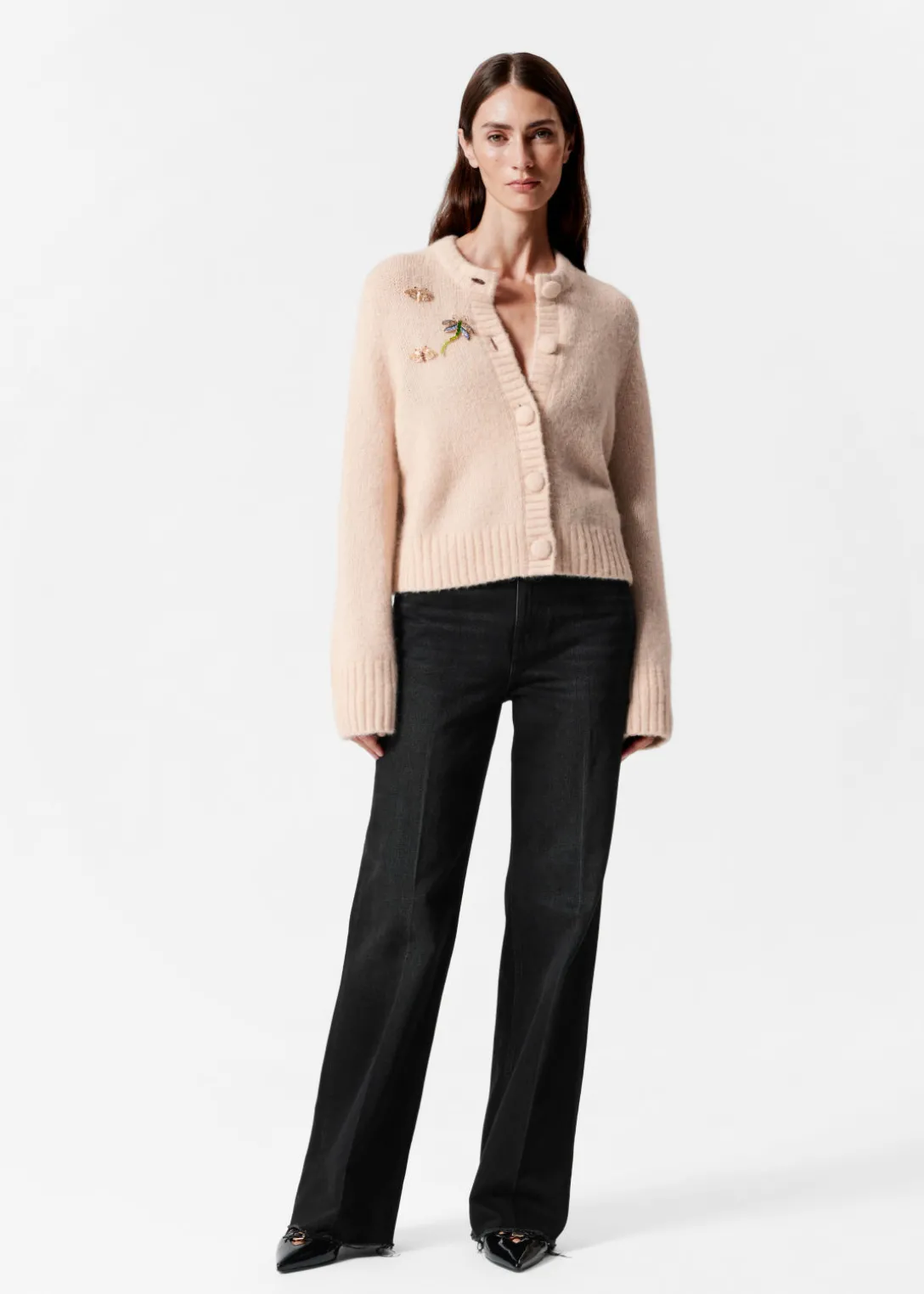 Flash Sale & Other Stories Brooch-Detailed Cardigan Beige