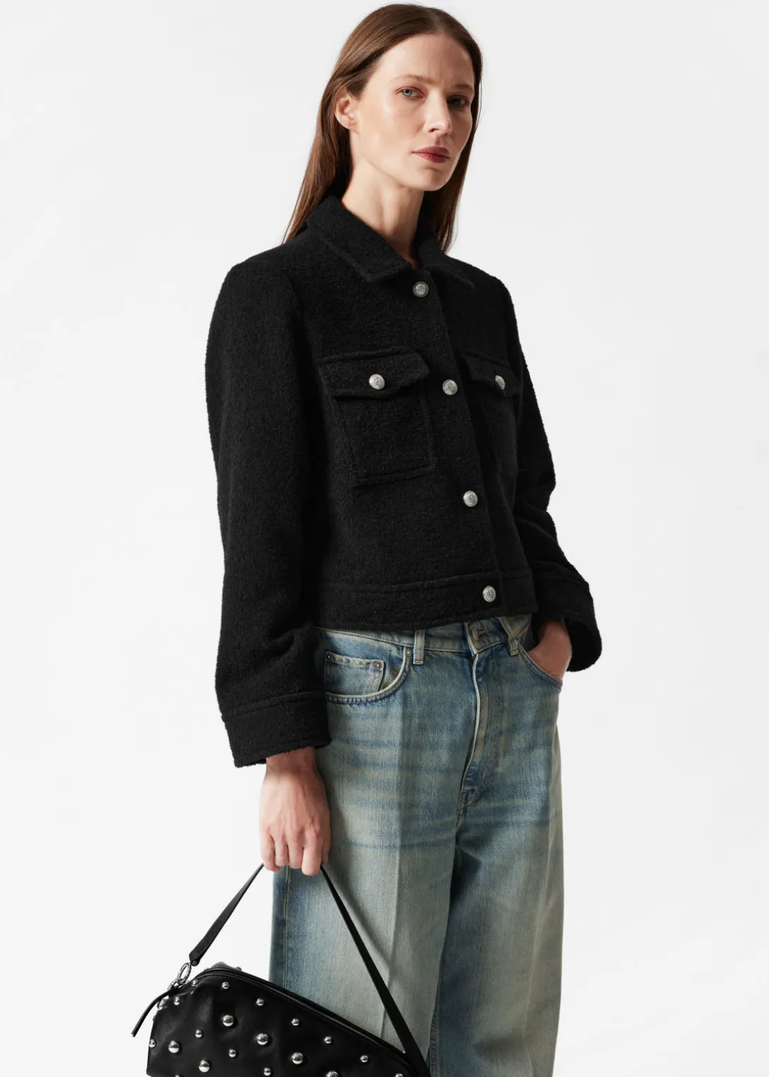 Hot & Other Stories Buttoned Bouclé Jacket Black
