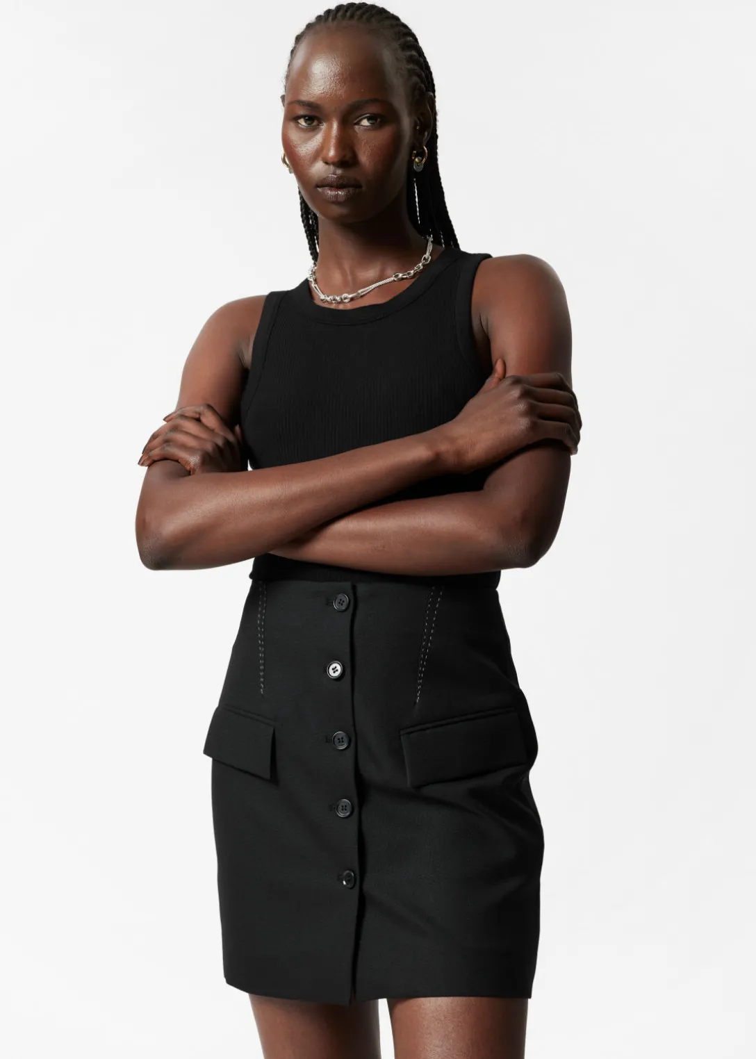 Online & Other Stories Buttoned Wool-Blend Mini Skirt Black