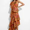 Best Sale & Other Stories Cascading Ruffle Midi Dress Orange Print