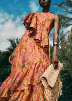 Best Sale & Other Stories Cascading Ruffle Midi Dress Orange Print