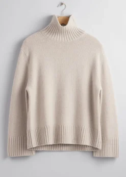 Online & Other Stories Cashmere-Blend Mock Neck Sweater Beige