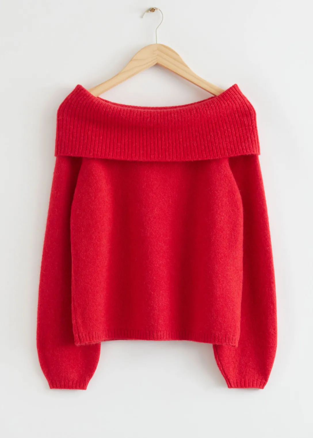Fashion & Other Stories Chunky Off Shoulder Wool Sweater Red