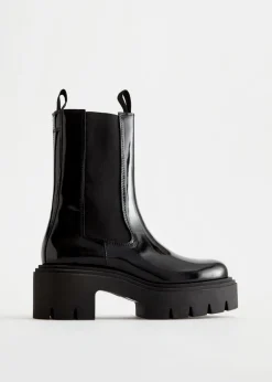 Online & Other Stories Chunky Platform Chelsea Leather Boots Black