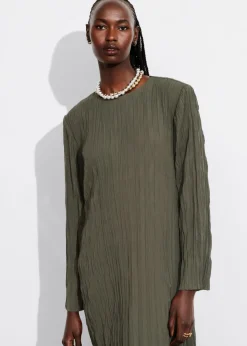 Store & Other Stories Crinkled Midi Dress Khaki