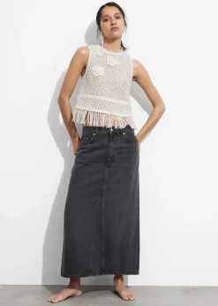 Discount & Other Stories Crocheted Fringe Tank Top Cream