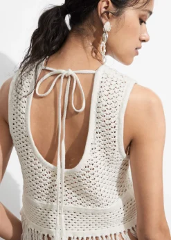 Discount & Other Stories Crocheted Fringe Tank Top Cream