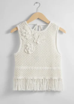 Discount & Other Stories Crocheted Fringe Tank Top Cream