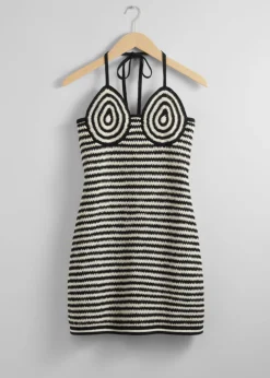 New & Other Stories Crocheted Halterneck Mini Dress Black/White