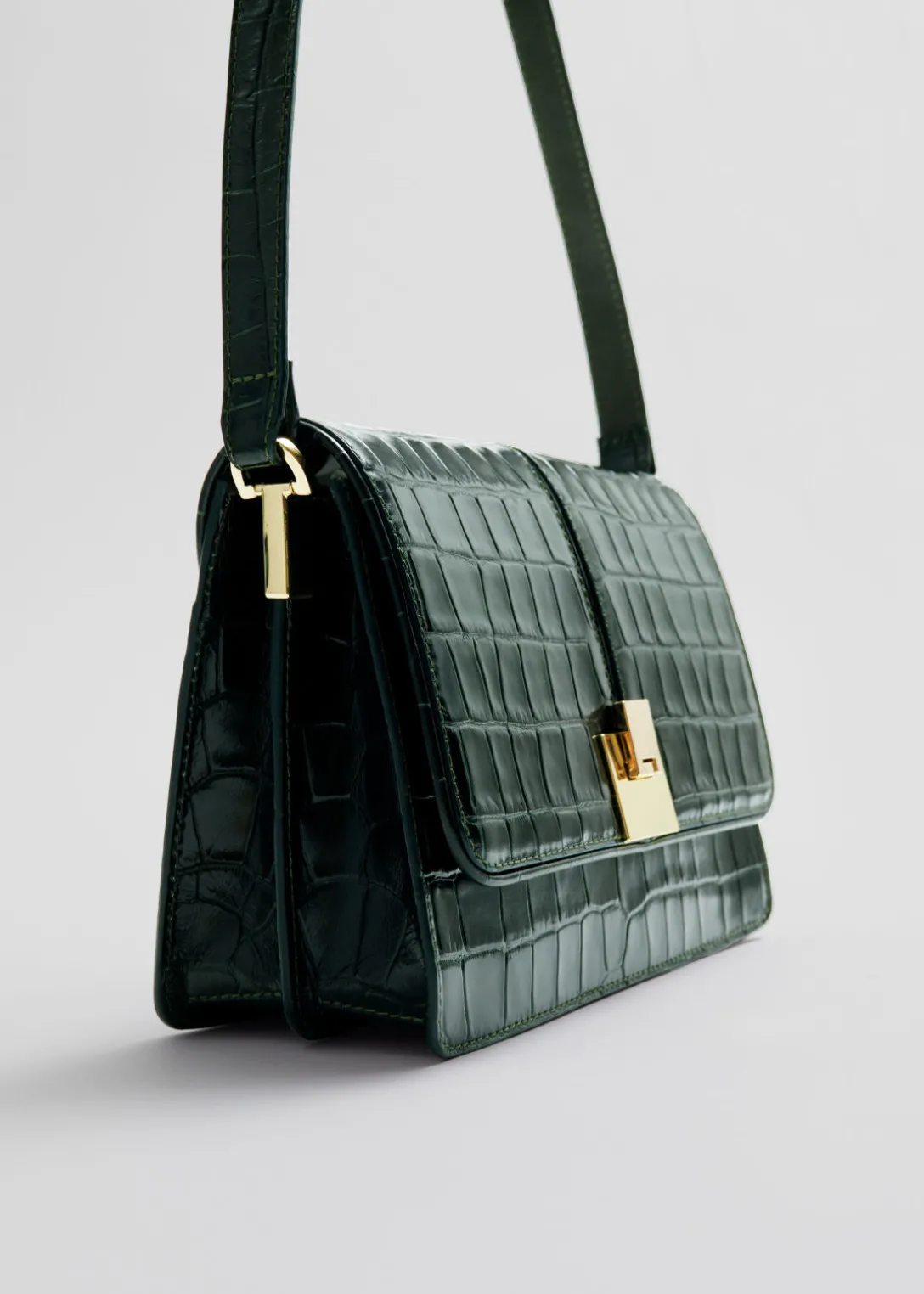 Best & Other Stories Croco Leather Bag Dark Green