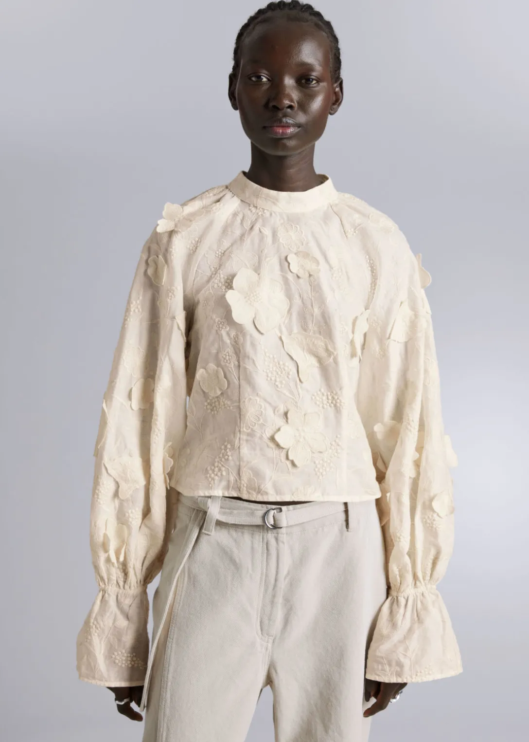 New & Other Stories Cropped Floral-Appliqué Blouse