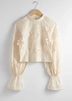 New & Other Stories Cropped Floral-Appliqué Blouse