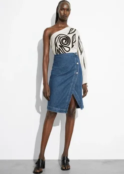Sale & Other Stories Denim Wrap Midi Skirt Blue