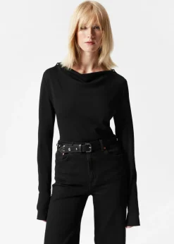 Outlet & Other Stories Draped Metal-Trimmed Top Black