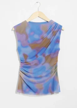 Sale & Other Stories Draped Printed Top Blue Print