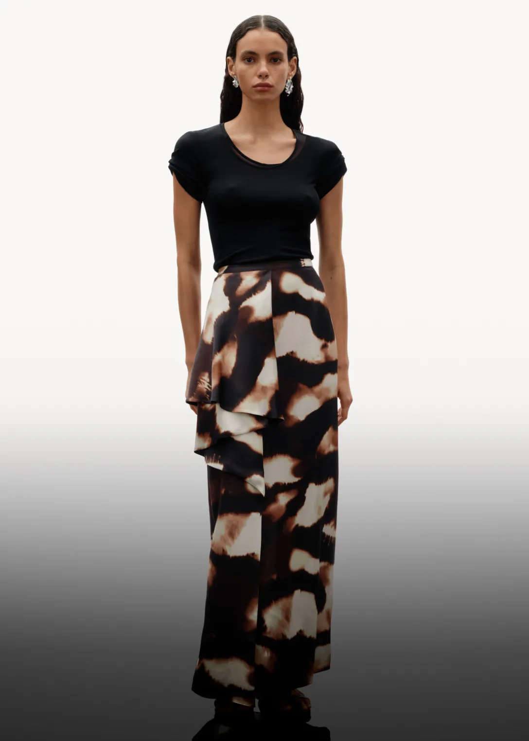 Online & Other Stories Draped Satin Midi Skirt Brown