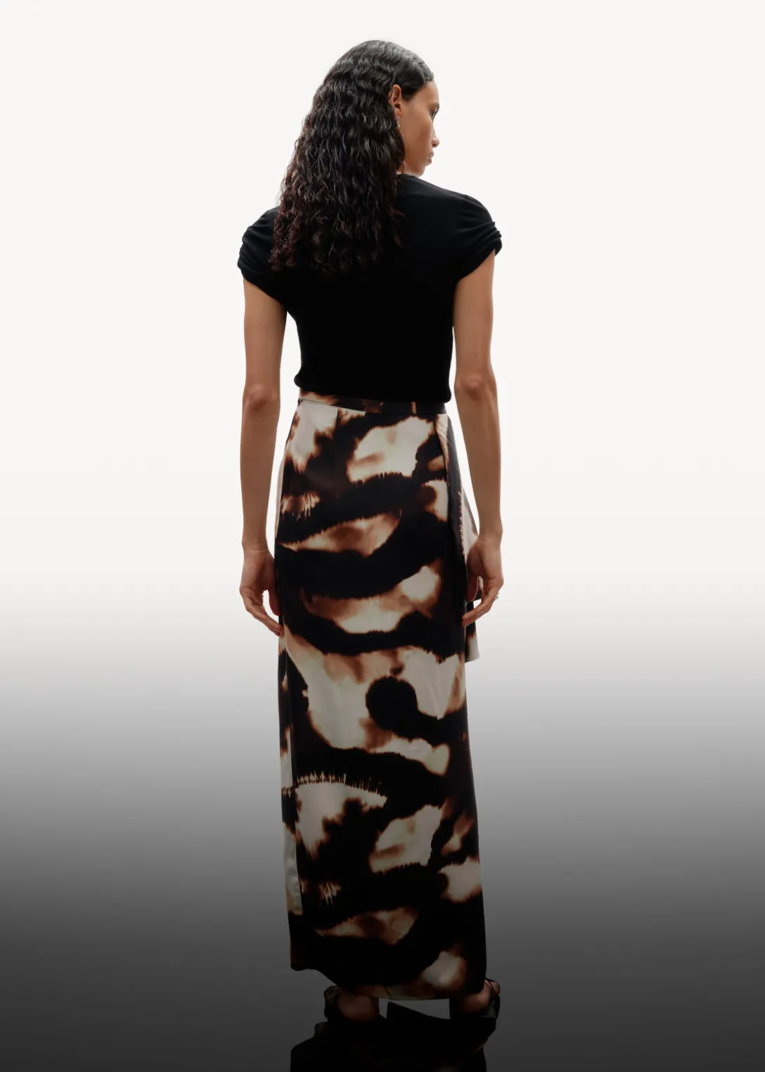 Online & Other Stories Draped Satin Midi Skirt Brown