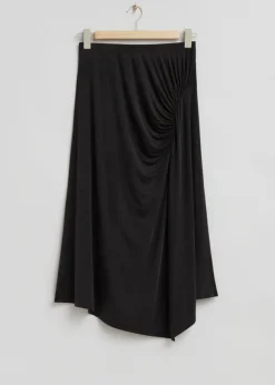 Cheap & Other Stories Draped Stretch-Jersey Midi Skirt Black