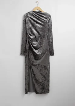 Cheap & Other Stories Draped Velvet Midi Dress Grey