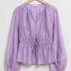 Store & Other Stories Drawstring Waist Blouson Sleeve Blouse Lilac