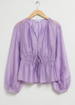 Store & Other Stories Drawstring Waist Blouson Sleeve Blouse Lilac