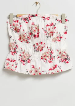 Cheap & Other Stories Elasticated Beaded Bustier Top White Floral Embroidered