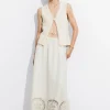 Clearance & Other Stories Embroidered Linen Midi Skirt White